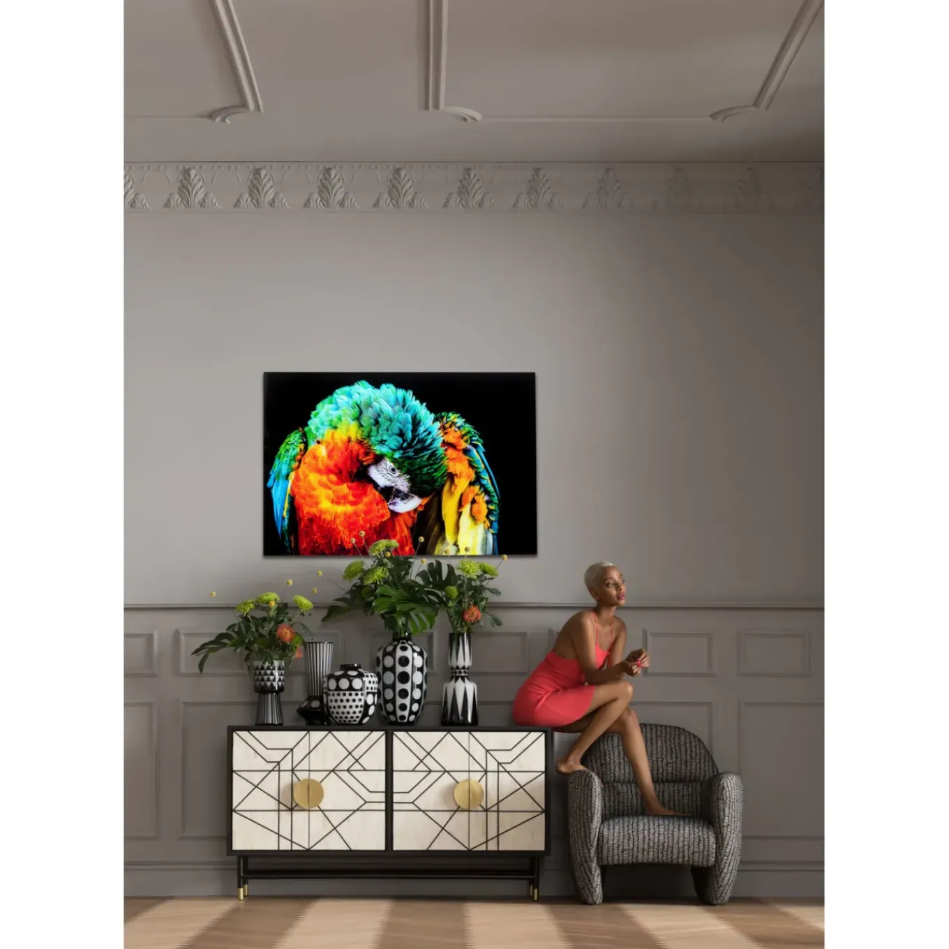 Tableau En Verre Tropical Parrot 120X80Cm