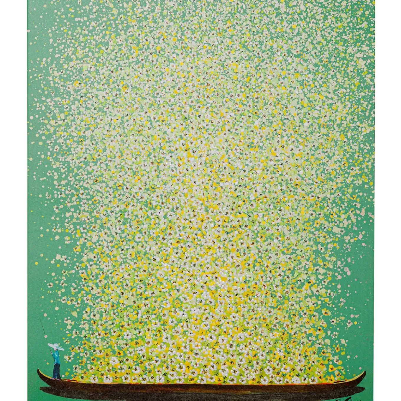 Tableau Sur Toile Flower Boat Vert Jaune 80X100Cm