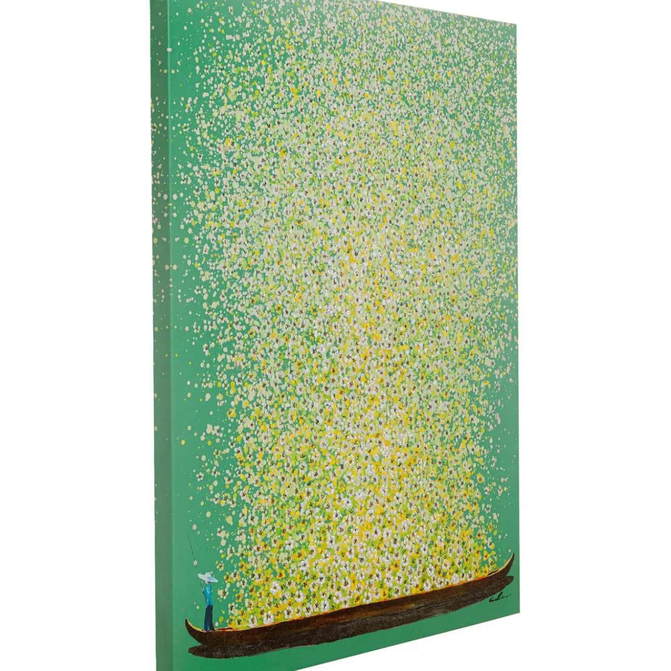 Tableau Sur Toile Flower Boat Vert Jaune 80X100Cm