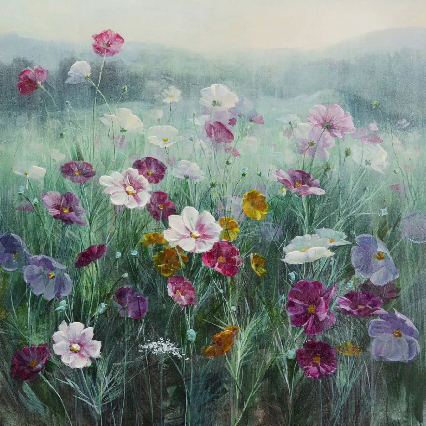 Tableau Sur Toile Pastell Flowers 120X120Cm