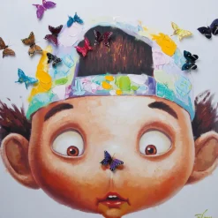 Tableau Touched Boy With Butterflies 100X100Cm