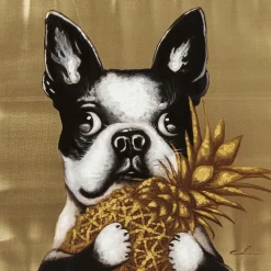 Tableau Touched Dog With Pineapple 80X80Cm