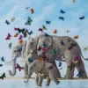Tableau Touched Elefants With Butterflies 120X120
