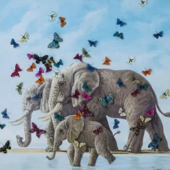 Tableau Touched Elefants With Butterflies 120X120