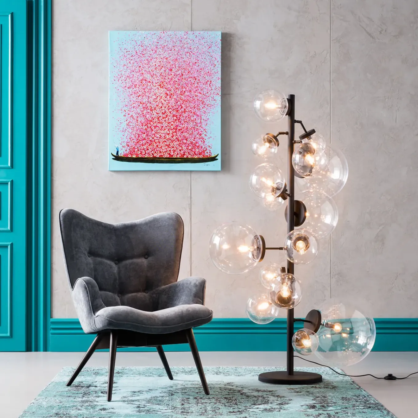 Tableau Touched Flower Boat Bleu-Fuchsia 80X100Cm