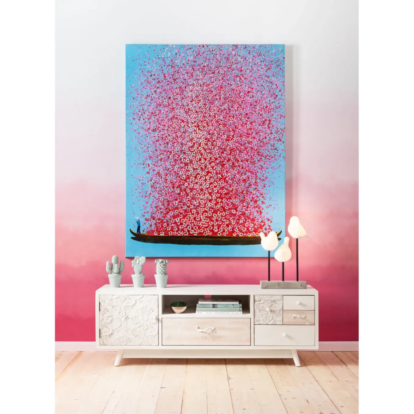 Tableau Touched Flower Boat Bleu-Fuchsia 120X160Cm