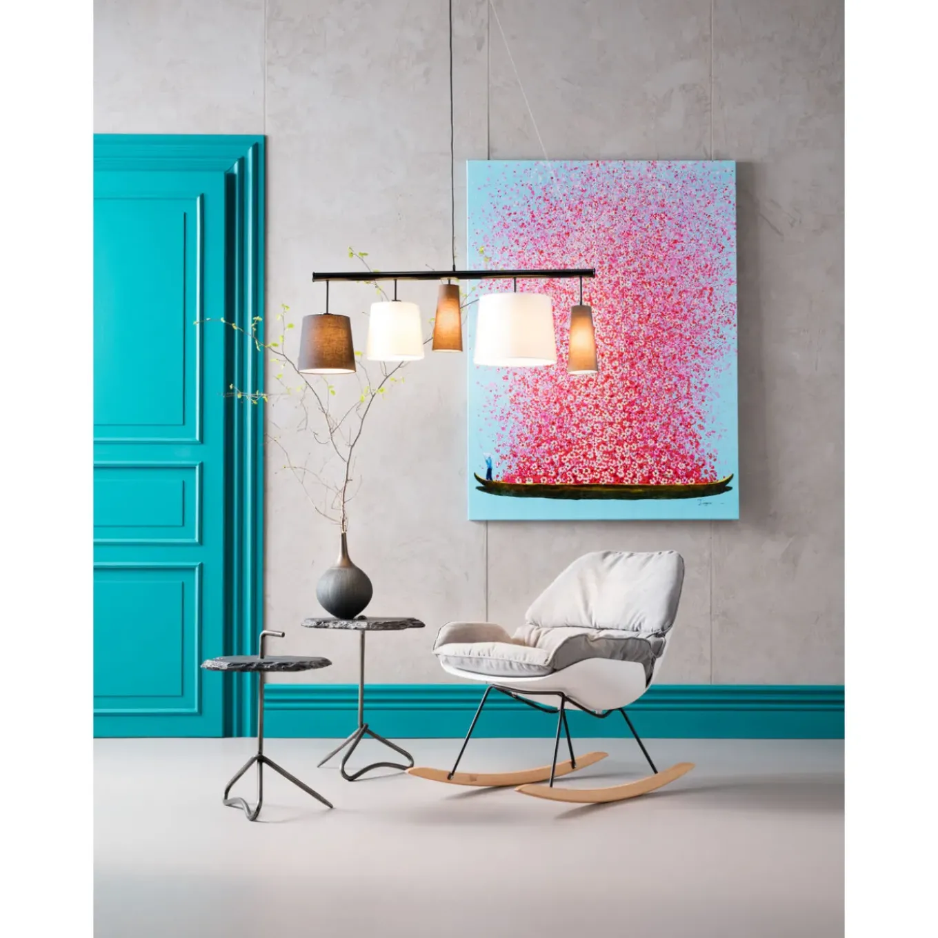 Tableau Touched Flower Boat Bleu-Fuchsia 120X160Cm