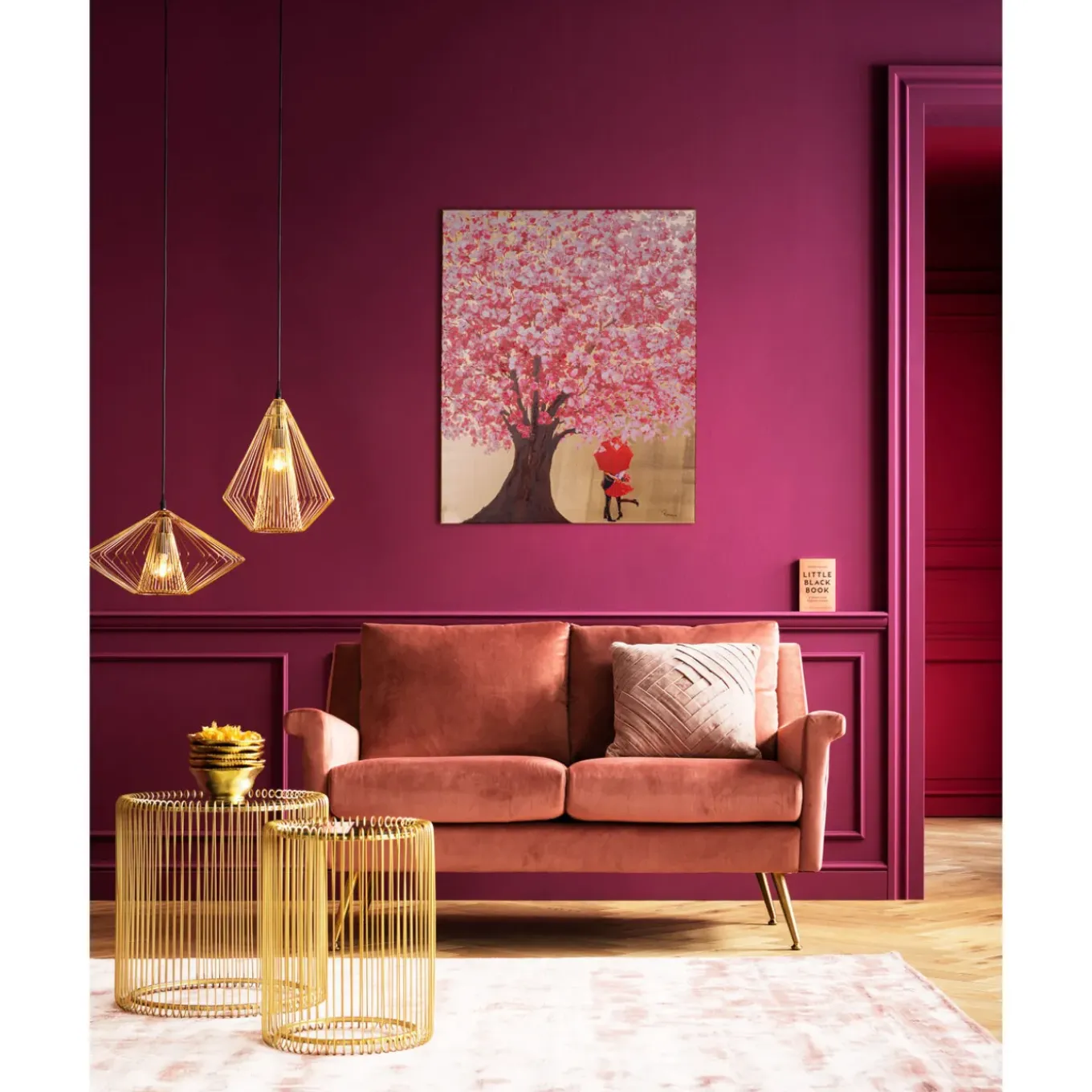 Tableau Touched Flower Couple Dore-Fuchsia 80X100C