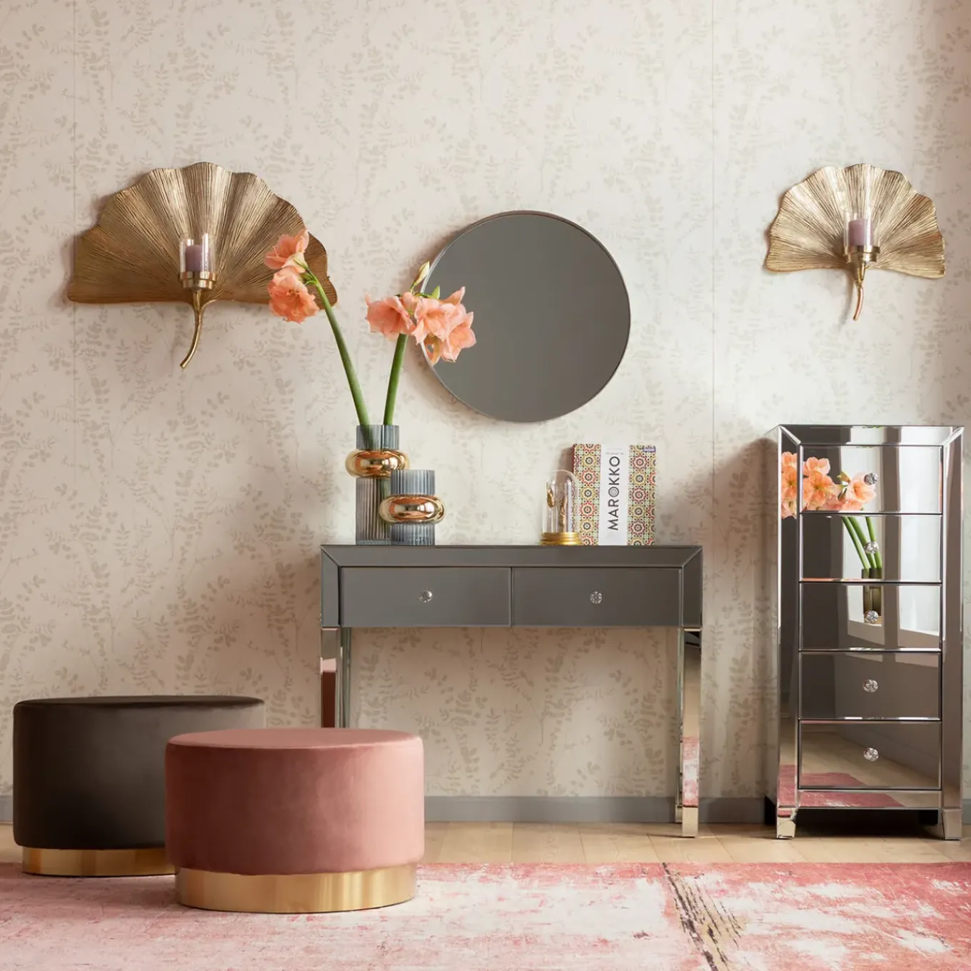Tabouret Cherry Mauve Laiton O55Cm